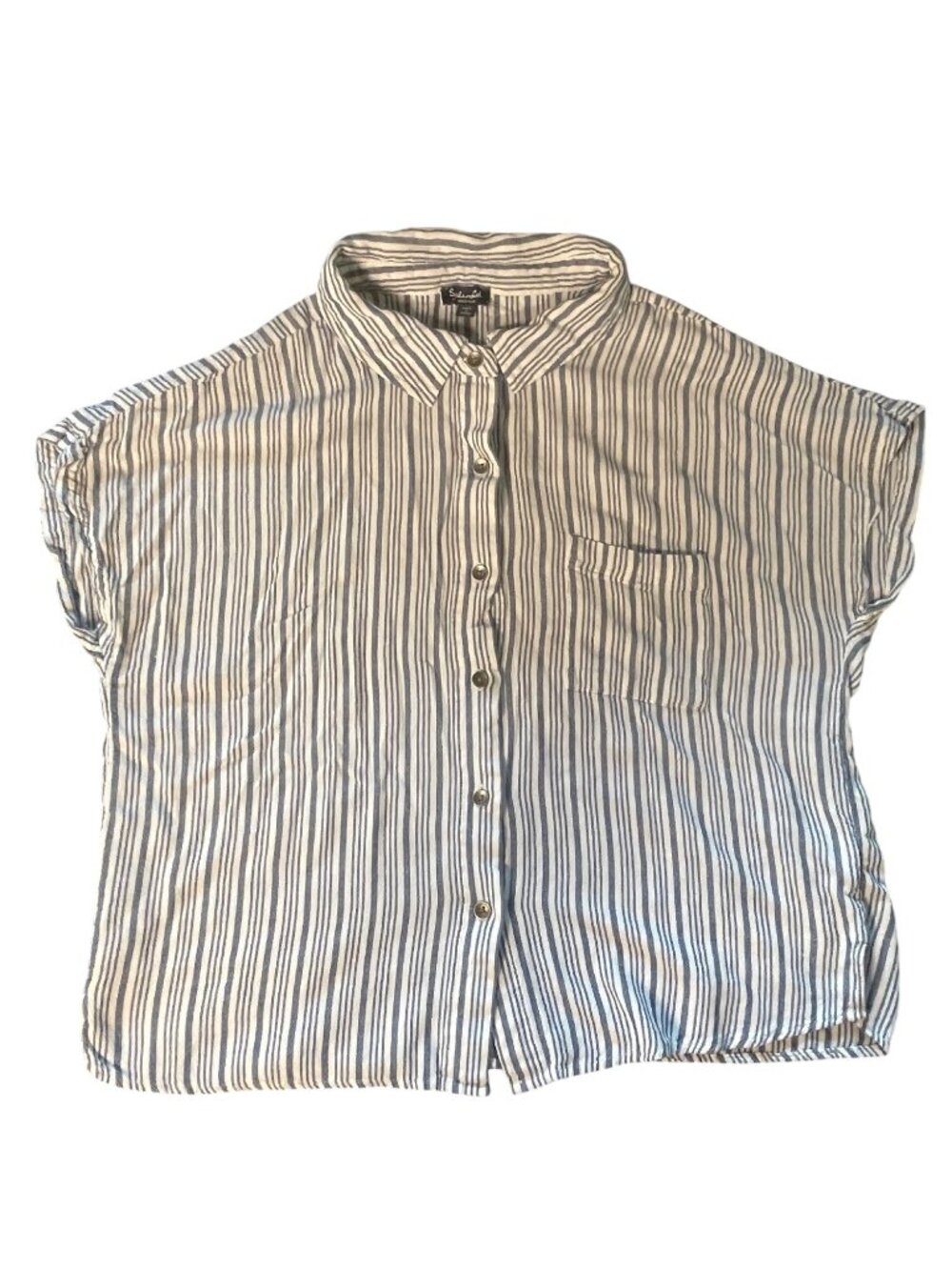 Splendid Womens Blue & White Striped Button-Down Short Sleeve Shirt Size Medium - Picture 1 of 7